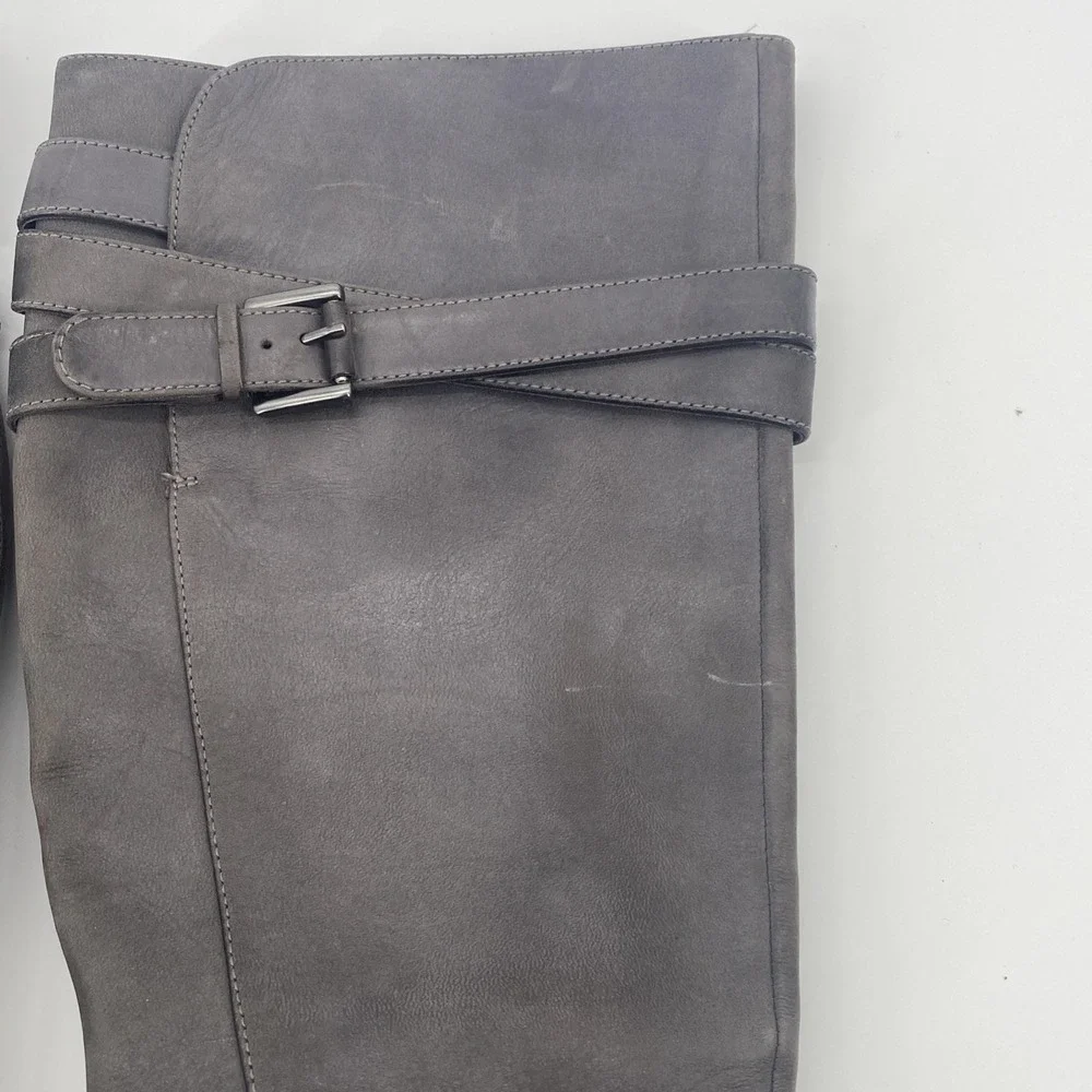 ECCO Sullivan Riding Boots Gray Leather Knee High Zip up Women's‎ 38/ 7.5